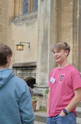 Student leading a tour of Exeter College