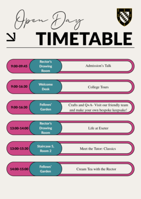Open Day 2025 Timetable