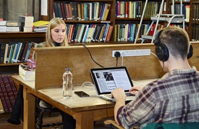 students in the library