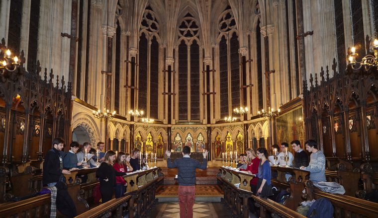 Exeter College choir rehearses in the beautiful College chapel