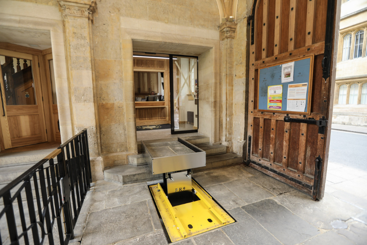 The hydraulic lift raised in the arched area of the Lodge