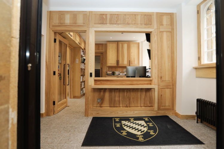 The reoriented front desk of the Lodge