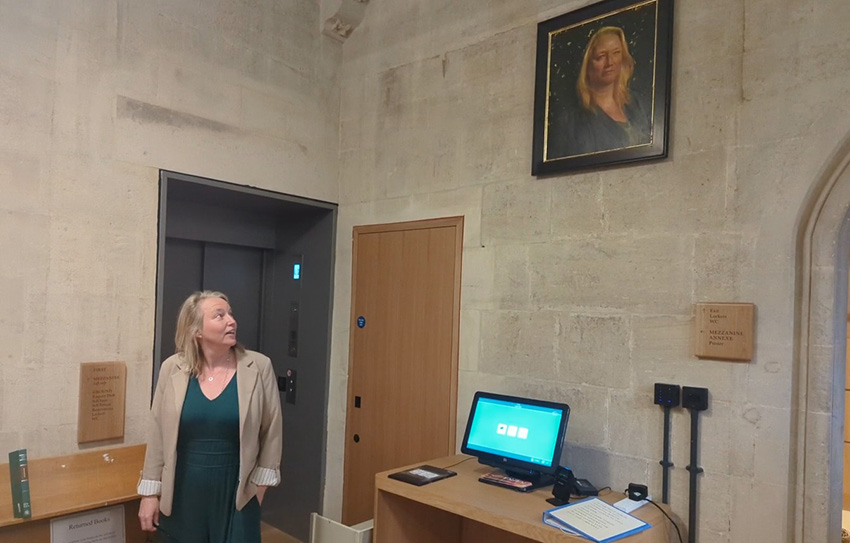 Cath Green at her portrait unveiling