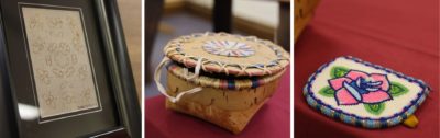 Birch Bark painting, Birch Bark basket and beaded purse