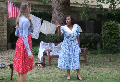 Students performing All My Sons in the Fellows' Garden