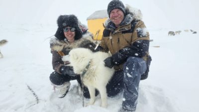 Steve Backshall with dog musher, Aliqa