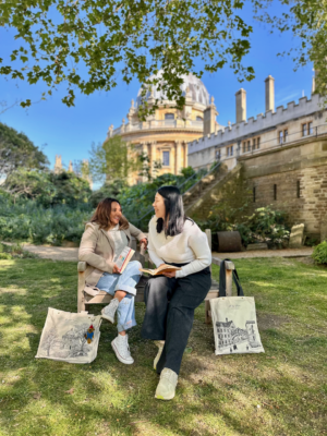 Shuyu with Radhini in the Fellows' Garden.