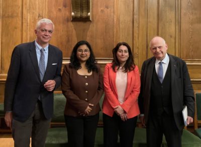 (Left to right) Adrien Gœtz (director of the Bibliothèque et Villa Marmottan), Aditi Gupta, Agathe Cabau (researcher at the Bibliothèque et Villa Marmottan), Laurent Petitgirard (secrétaire perpétuel de l'Académie des beaux-arts)