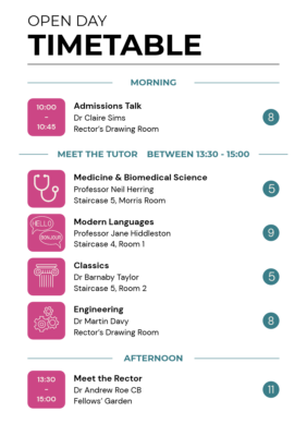 Open Day timetable
